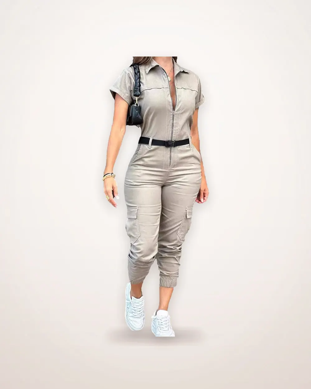 Slim Long Sleeve Zip Jumpsuit