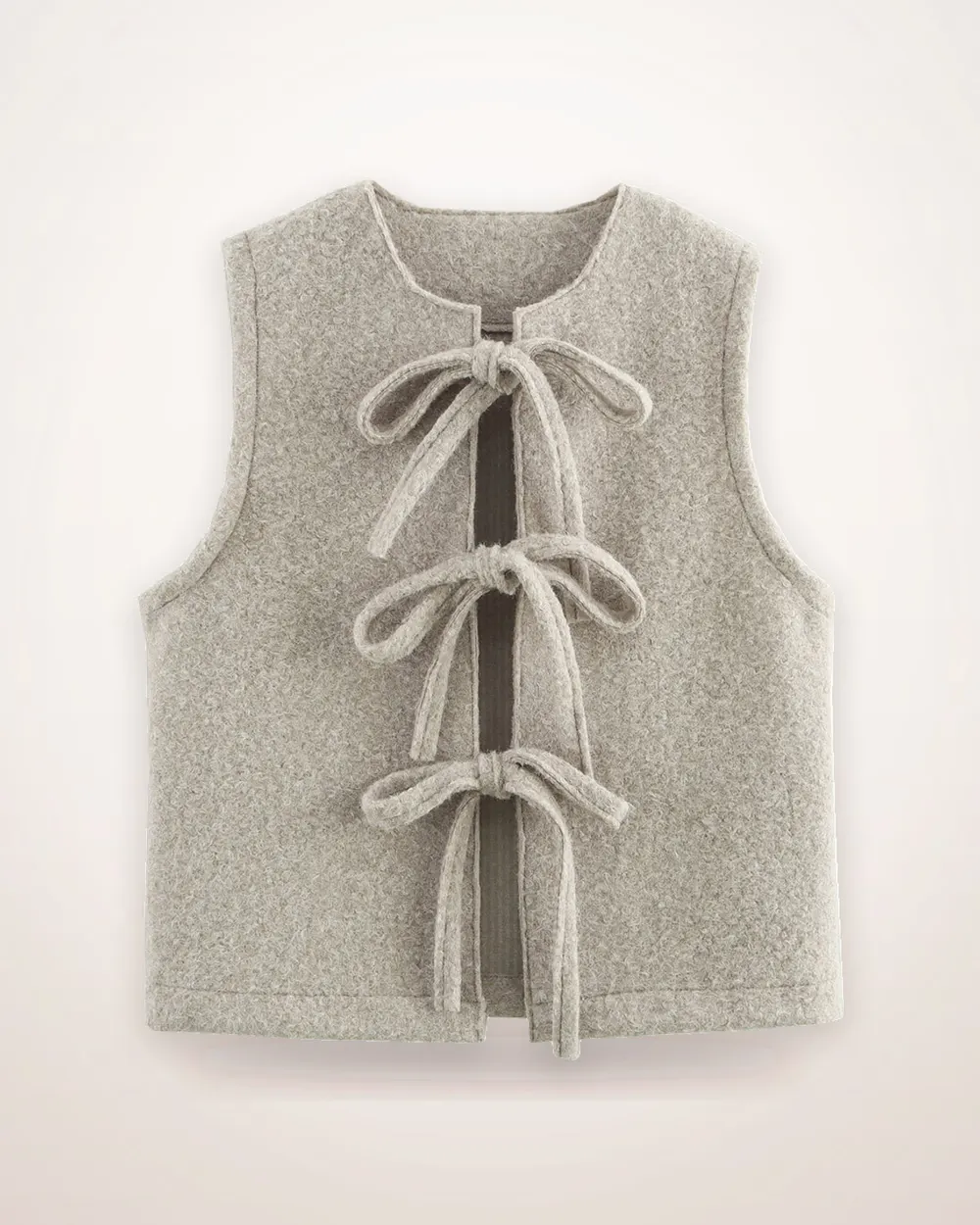 Bow-Trim Sleeveless Vest Coat
