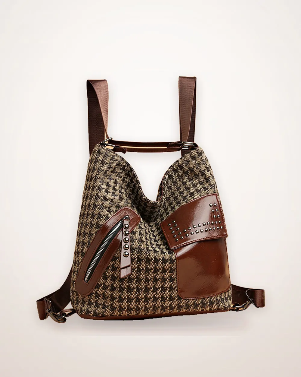 Houndstooth Nylon Shoulder Backpack