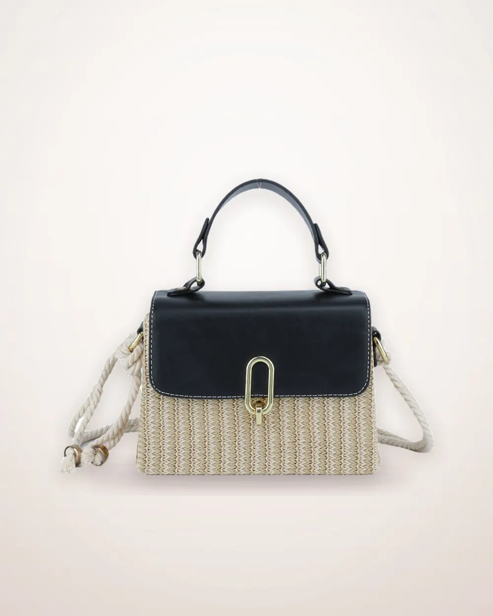 Contrast Trim Woven Straw Crossbody Bag