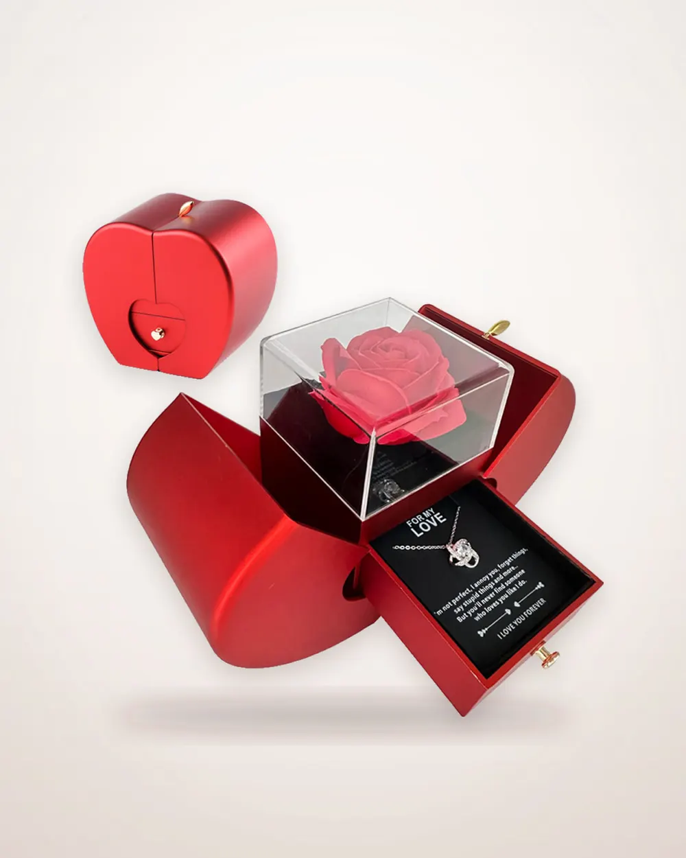 Apple Rose Jewelry Gift Box with Clover Necklace