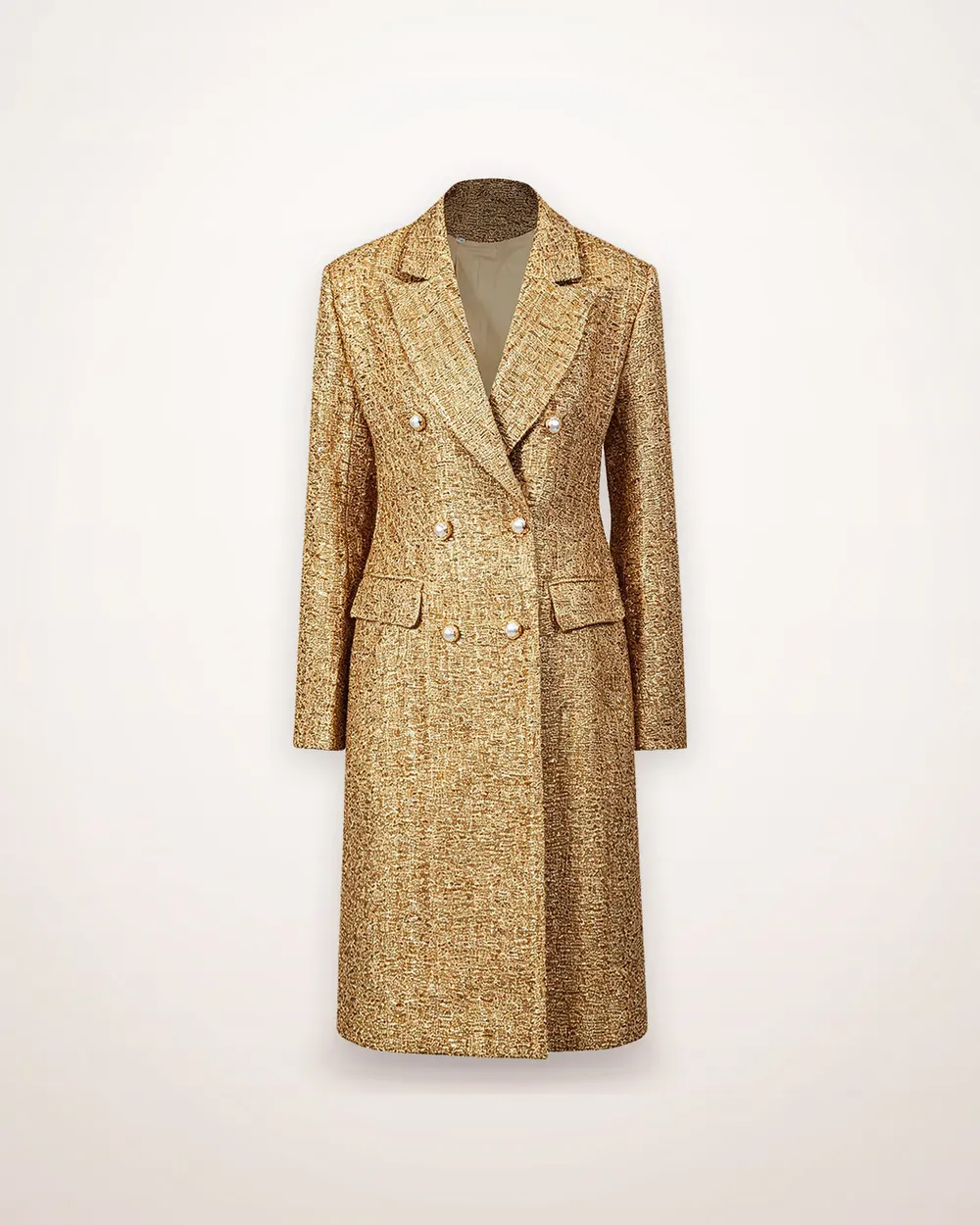 Metallic Gold Tweed Double-Breasted Coat