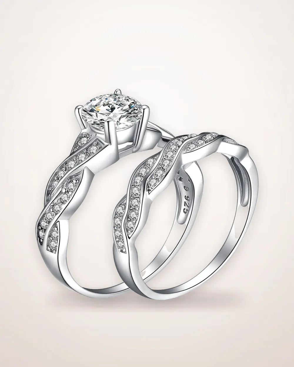 Silver-Tone Rhinestone Two-Ring Set