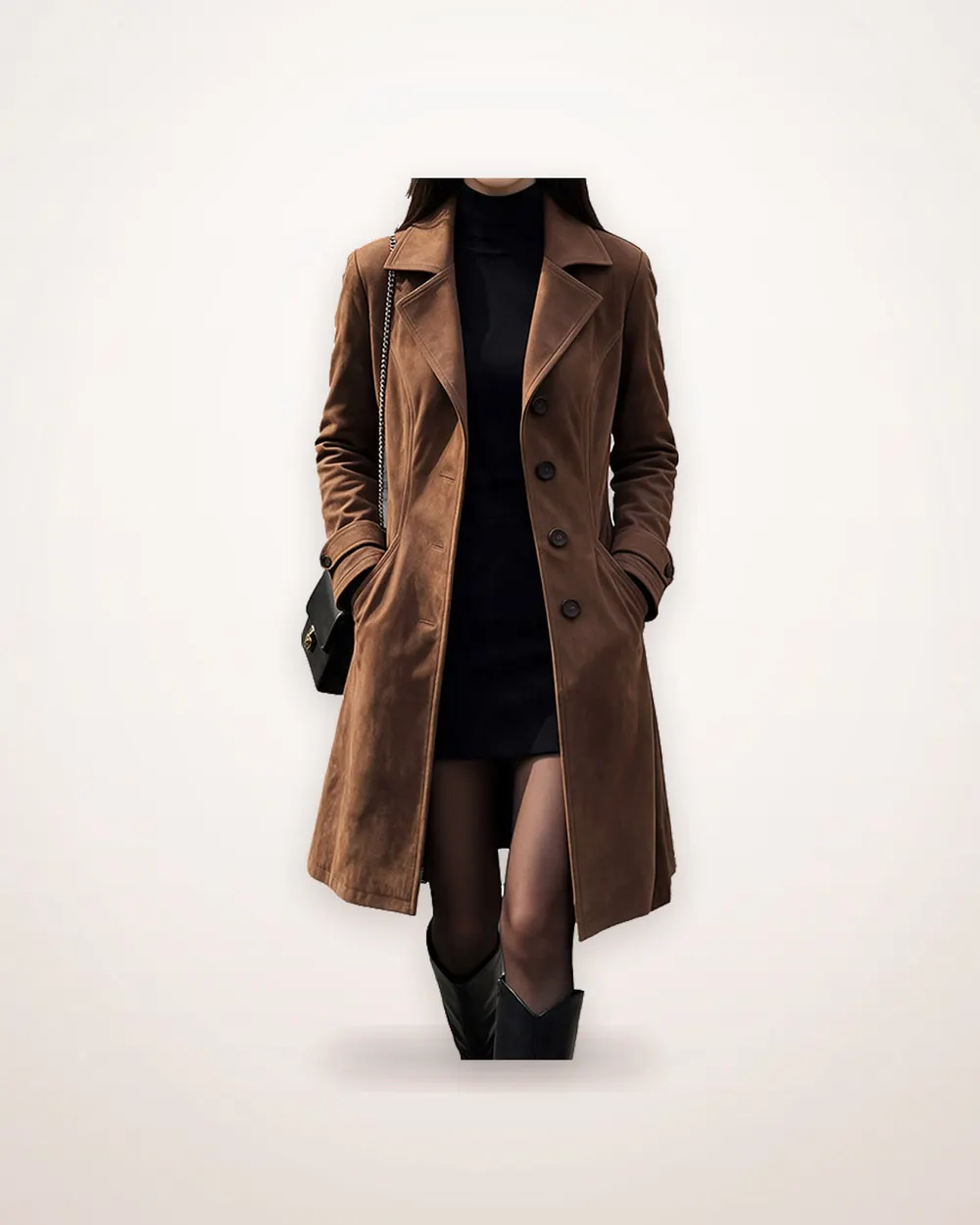 Long Retro Suit-Collar Coat