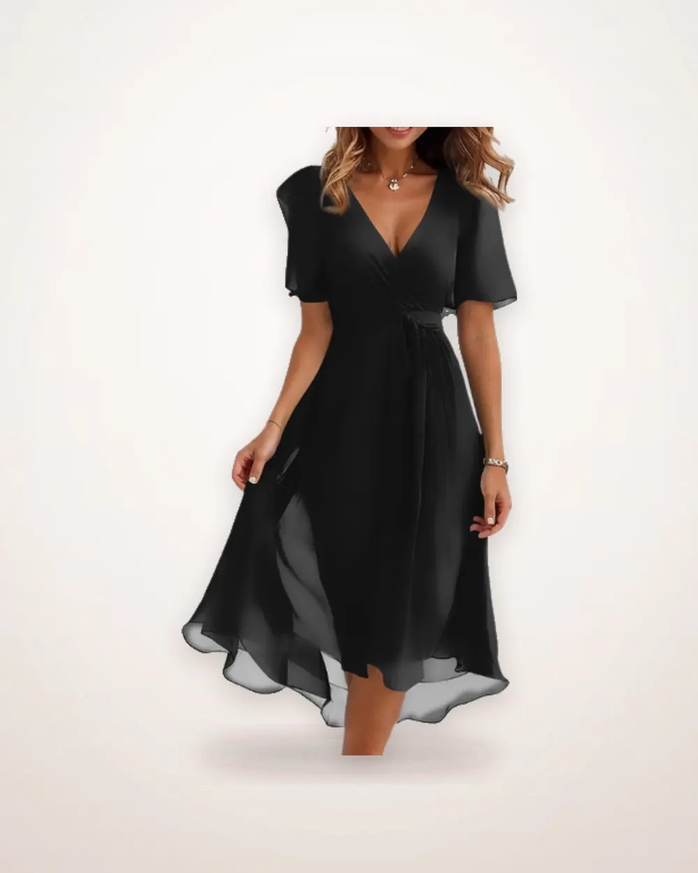 Printed Chiffon V-Neck Midi Dress