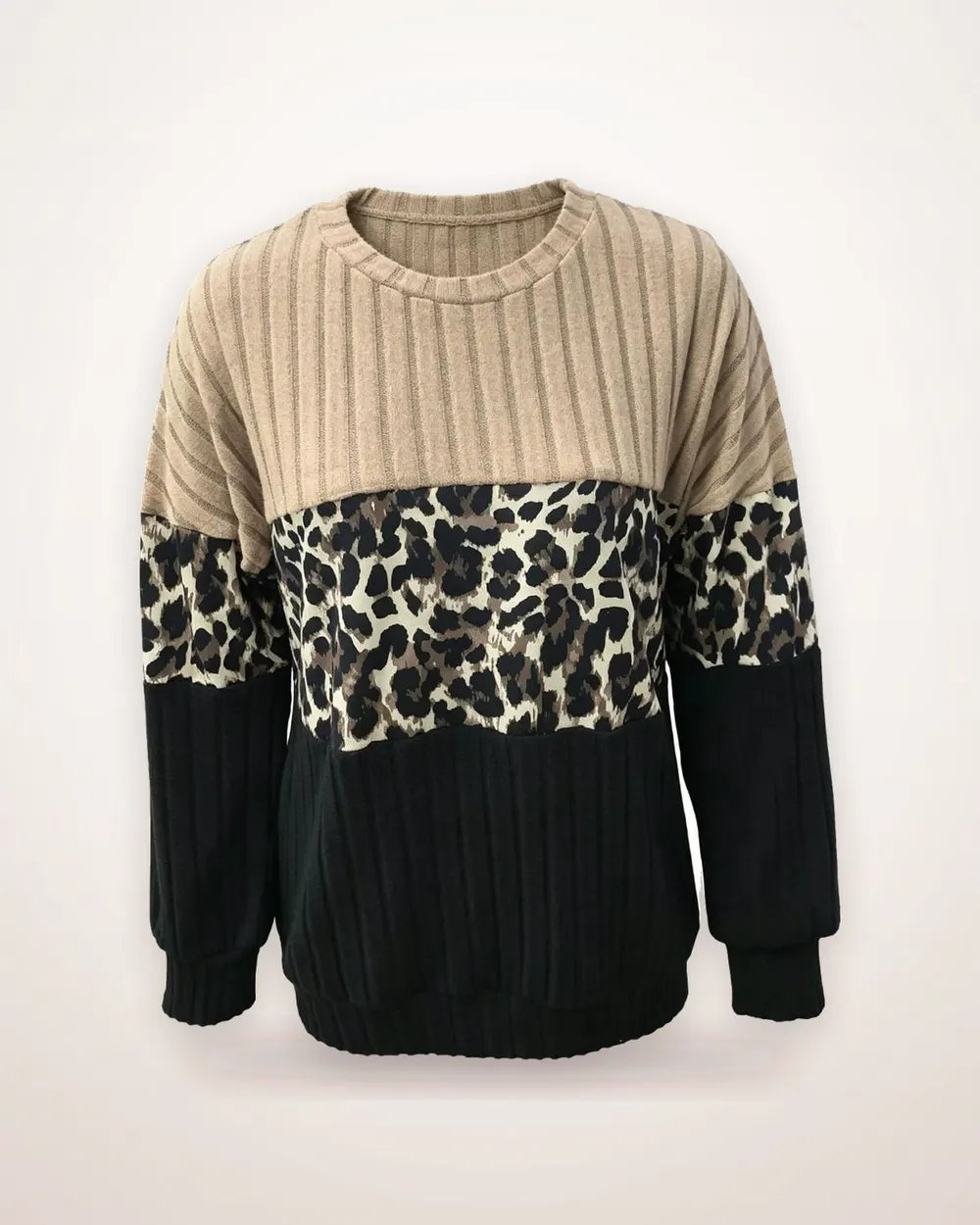 Leopard Print Textured Sweatshirt