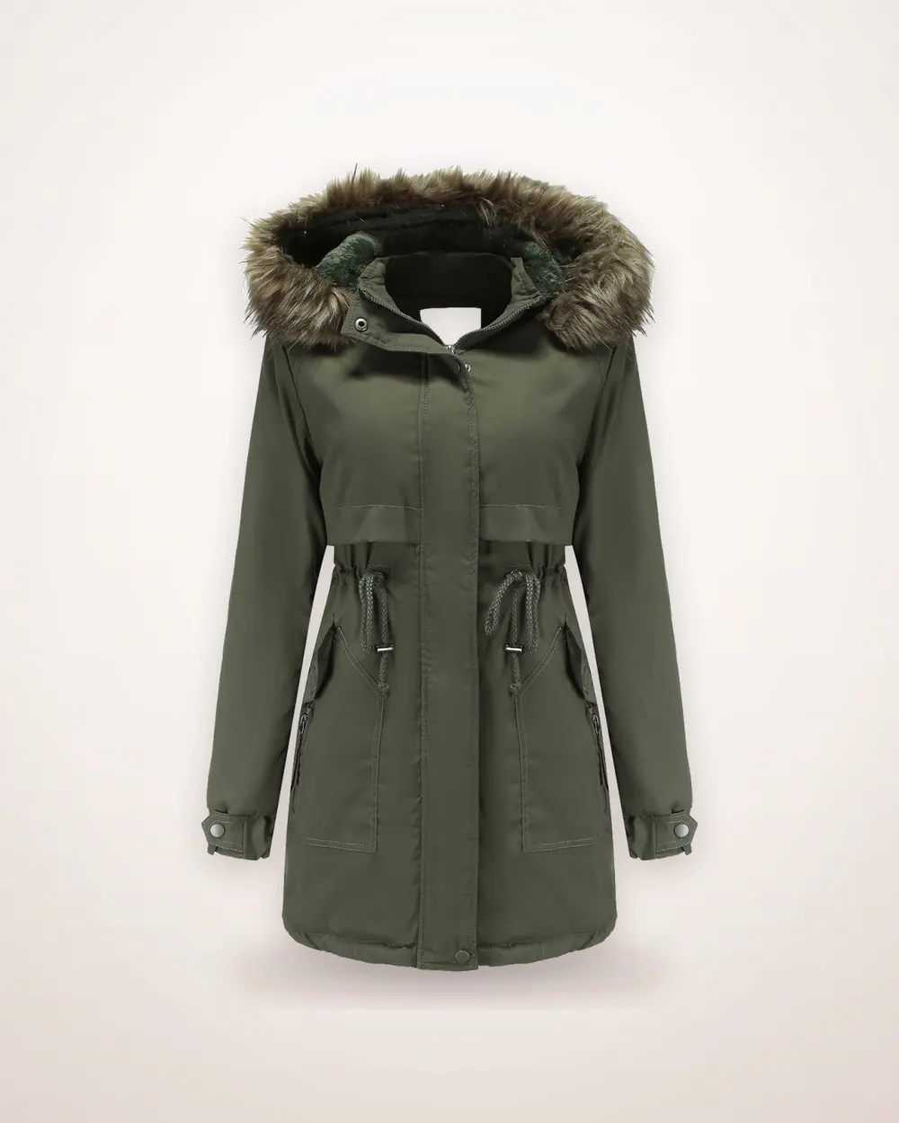 Quilted Cotton Coat with Detachable Fur Collar