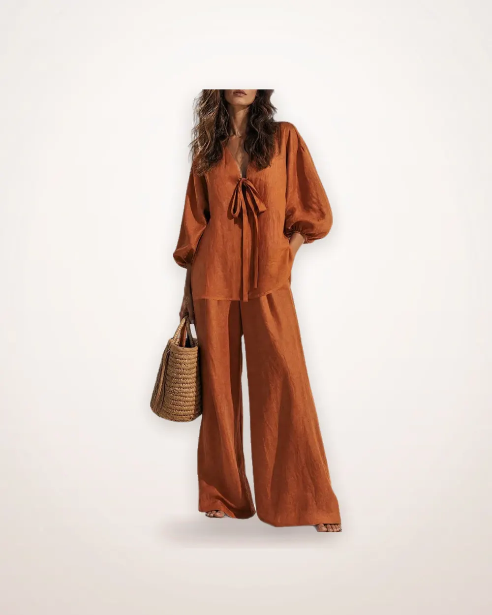 Solid Color Lace-Up Jacket and Straight Pants Set