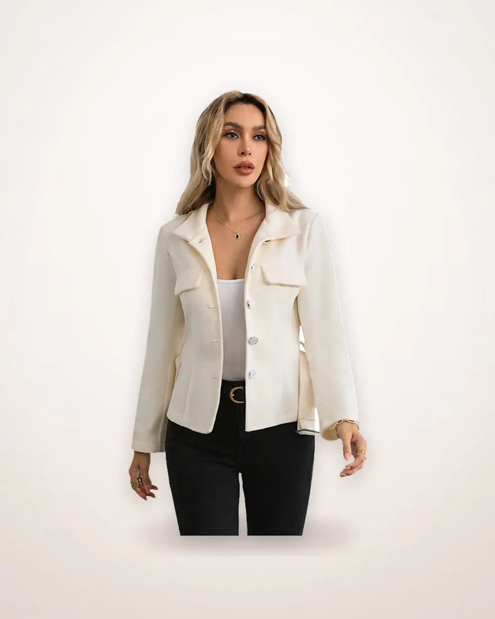 Belted Woolen Coat with Stand Collar