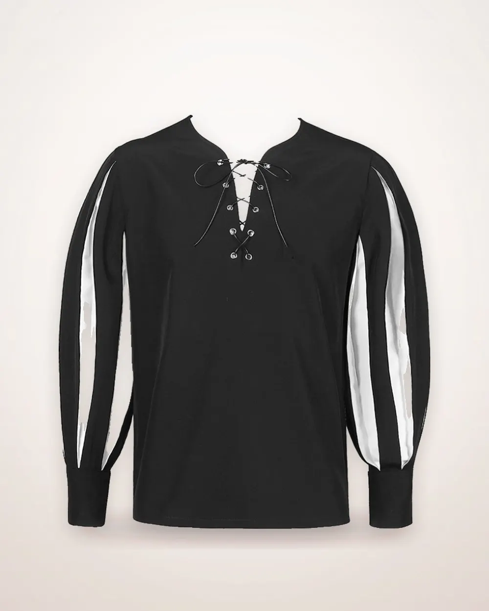 Patchwork Lace-Up Collar Shirt