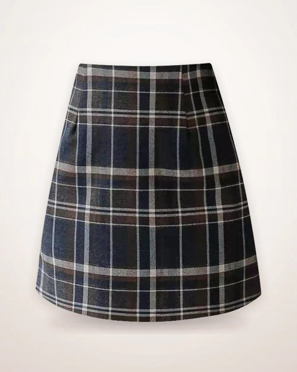 High-Waist Checked A-Line Skirt