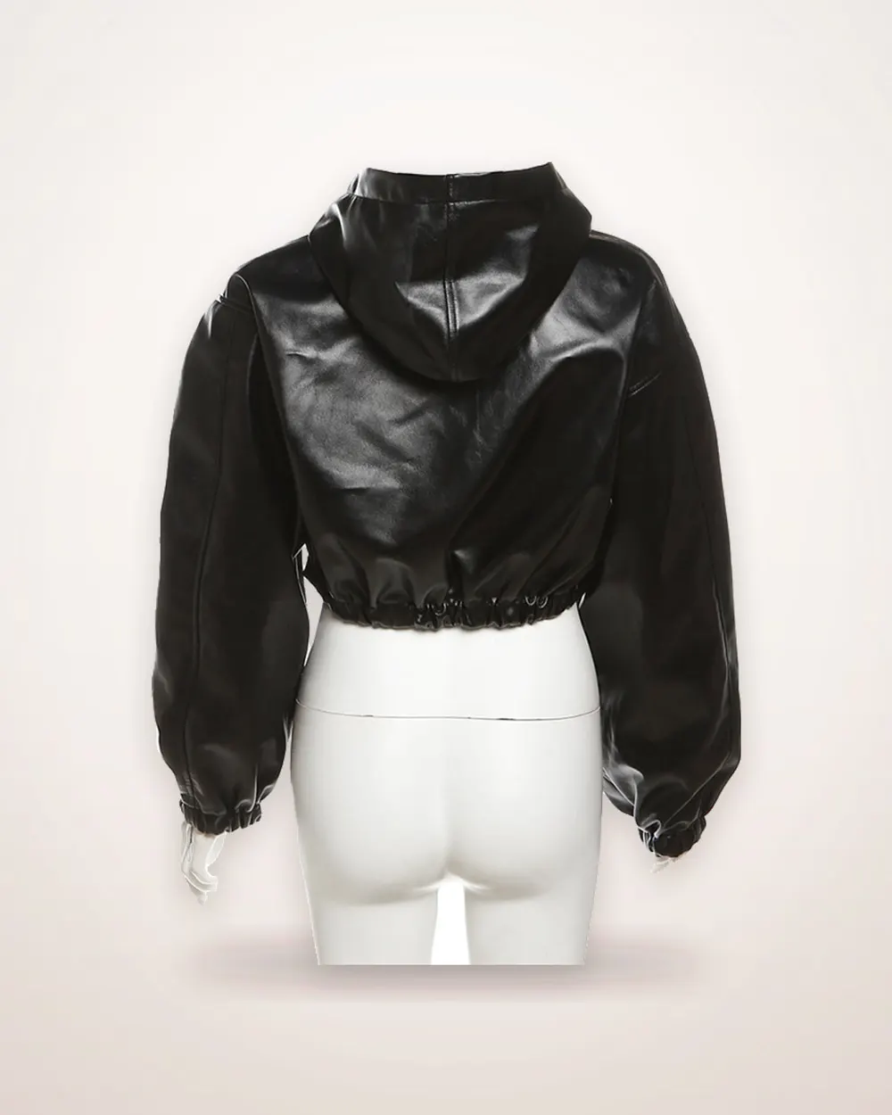Hooded Faux Leather Zip Coat