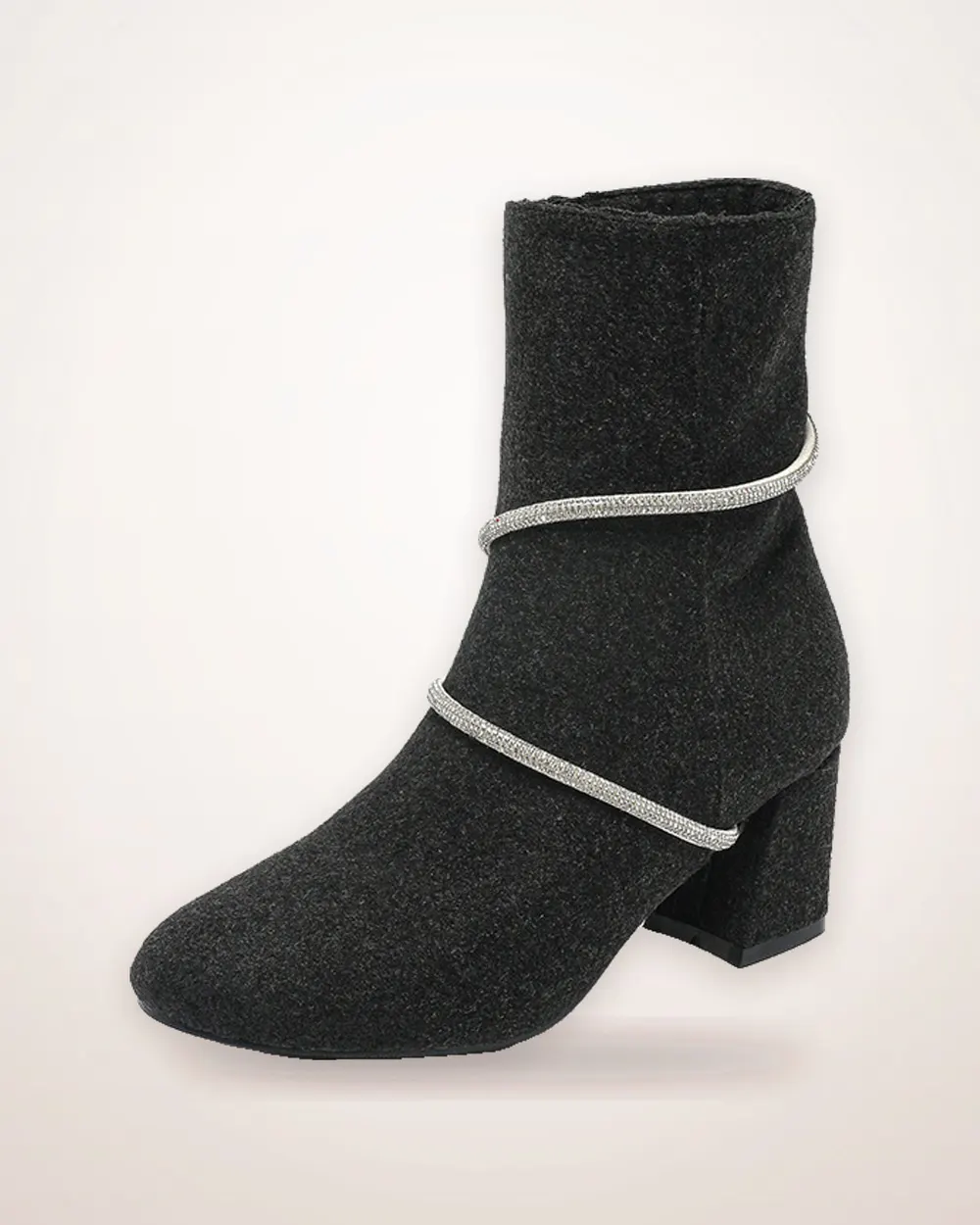 Rhinestone Chain Suede Mid-Heel Boots