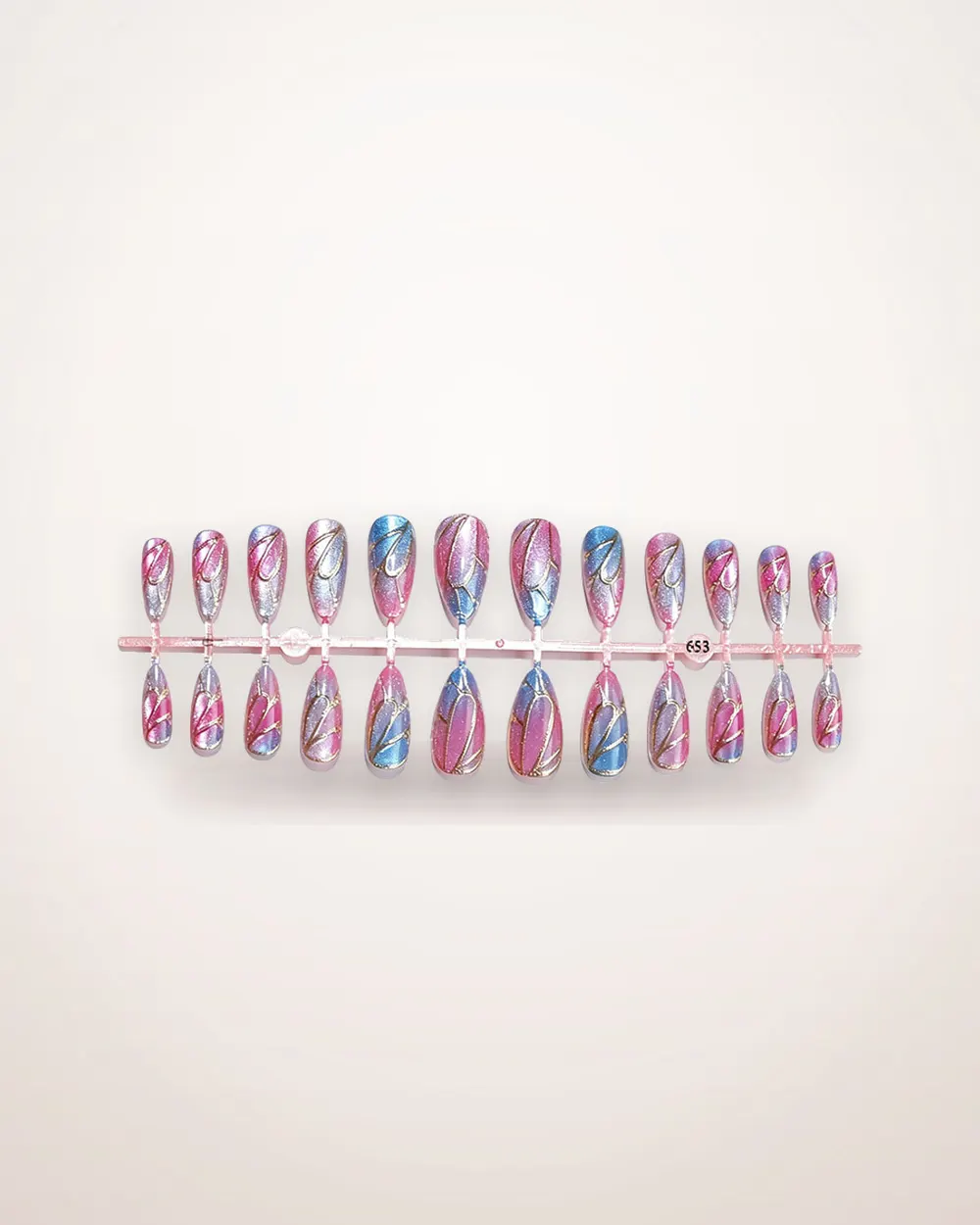 Blue Cat Eye Press-On Nails, 24-Piece Almond Set