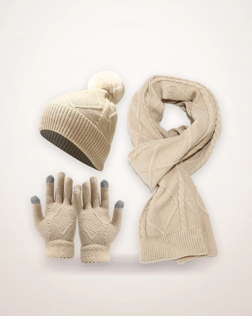 Three-Piece Knit Hat, Scarf and Glove Set