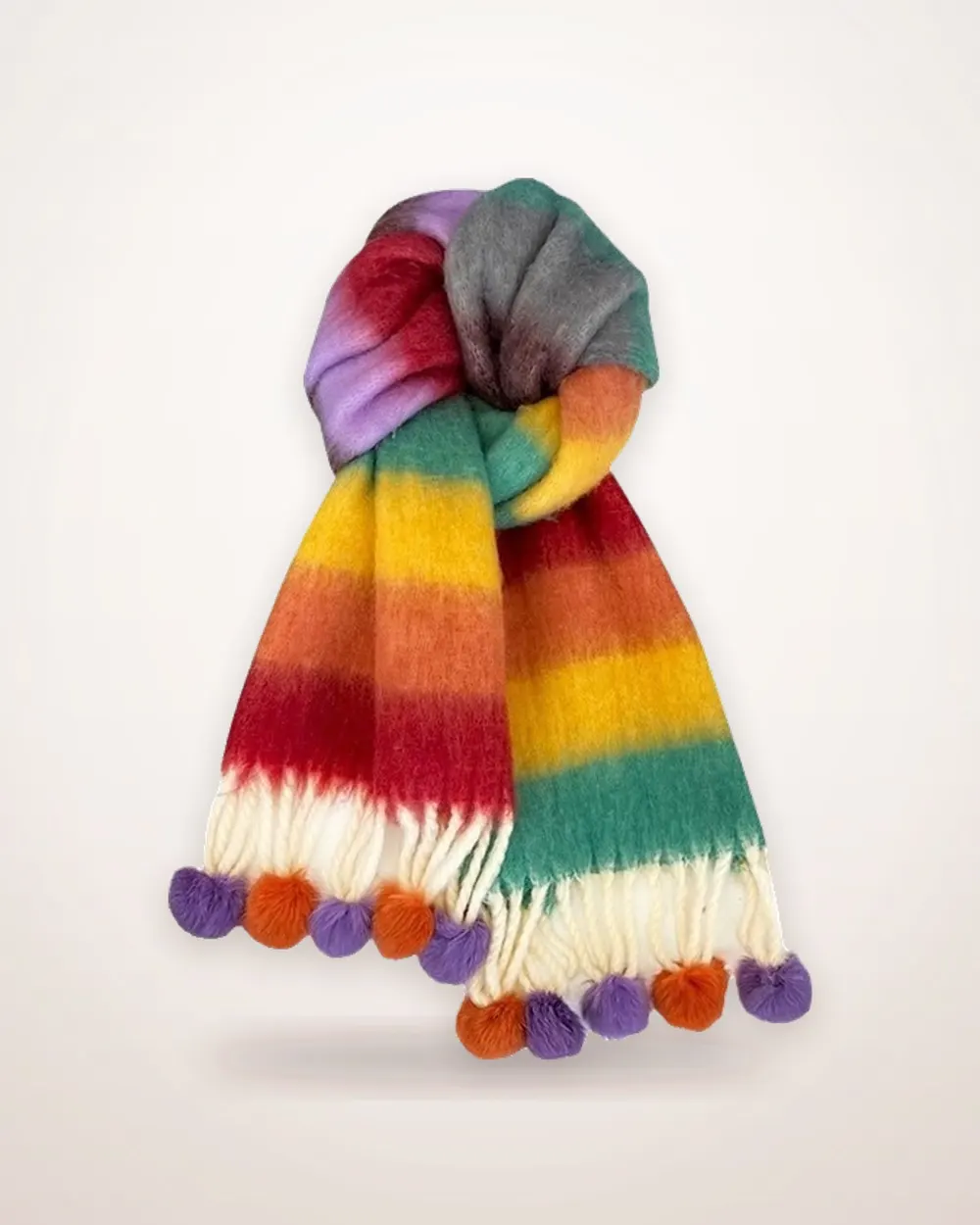 Rainbow Tassel Long Scarf