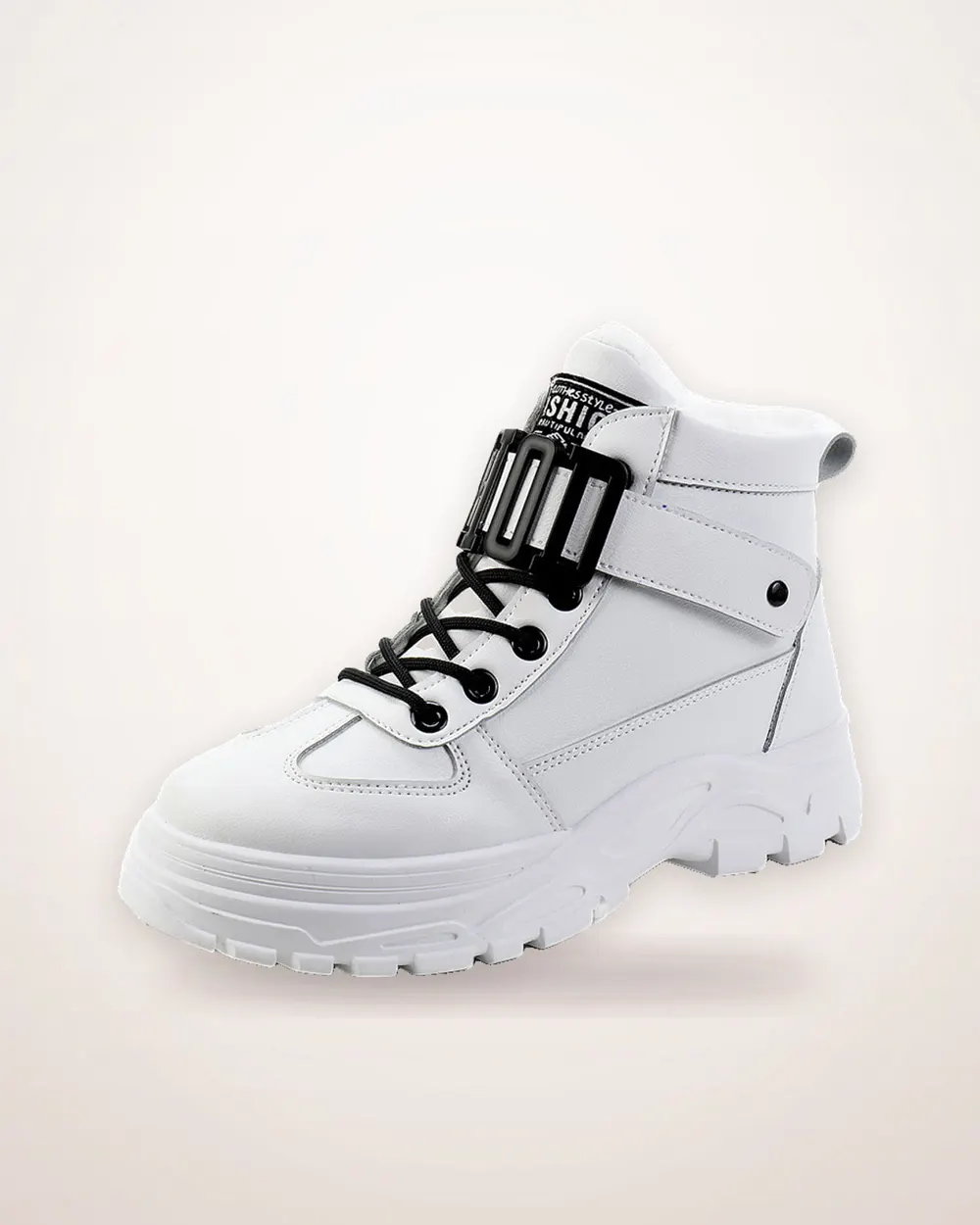 Leather-Stitch Plush High-Top Sneakers