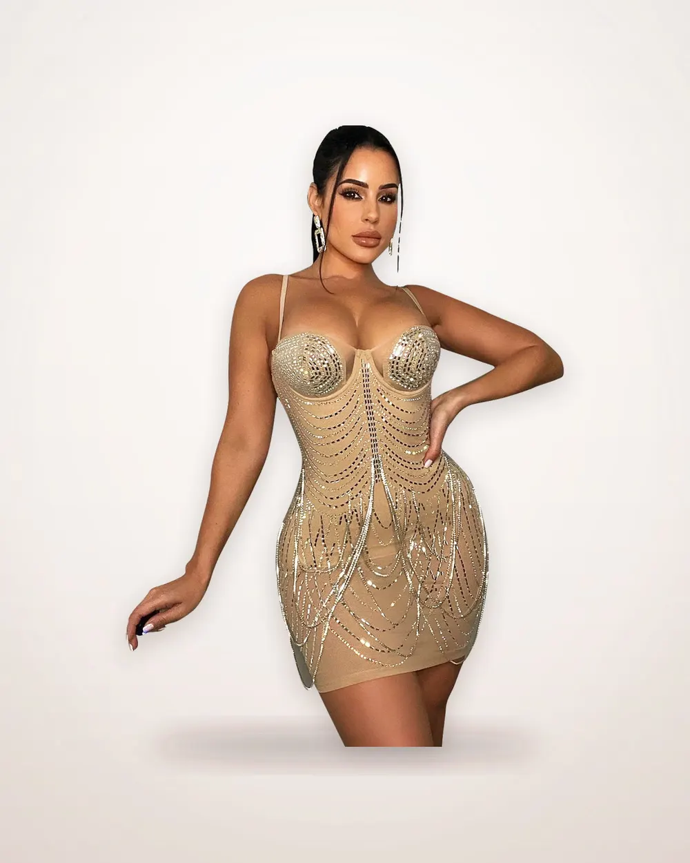 Tassel Strap Rhinestone Party Dress