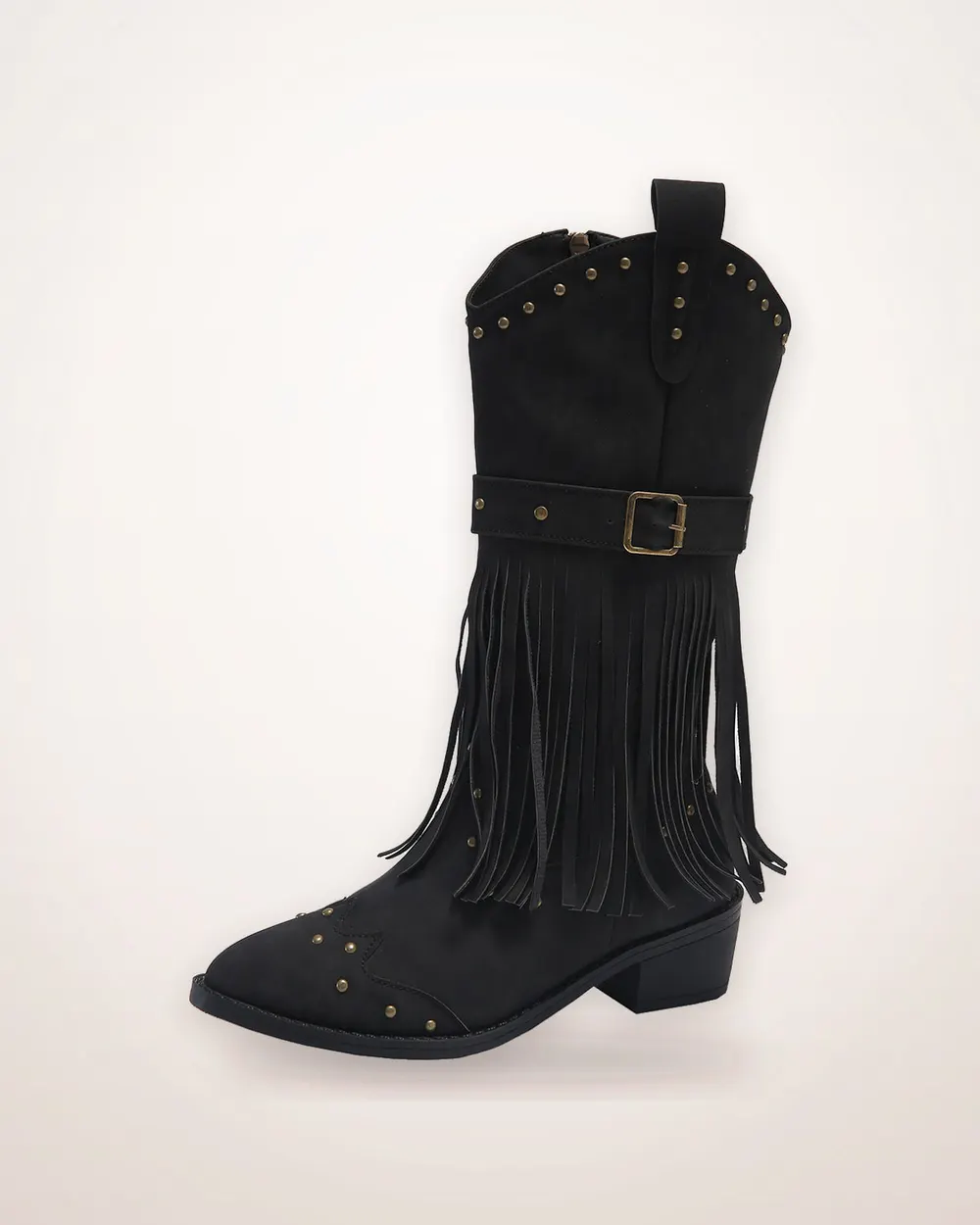 Tassel Strap Buckle Mid-Calf Western Boots