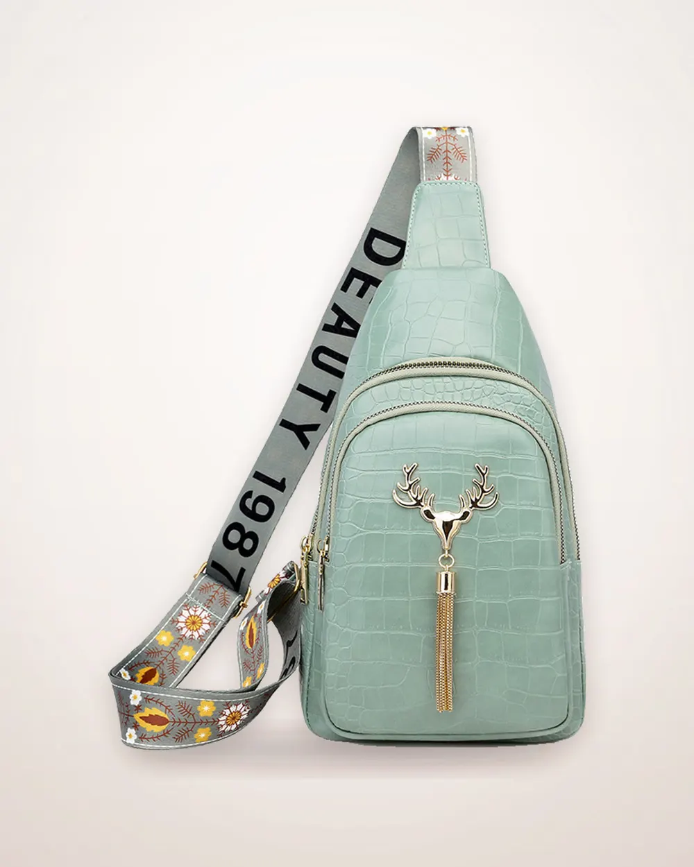 Tassel Crossbody Bag with Letter Embroidery