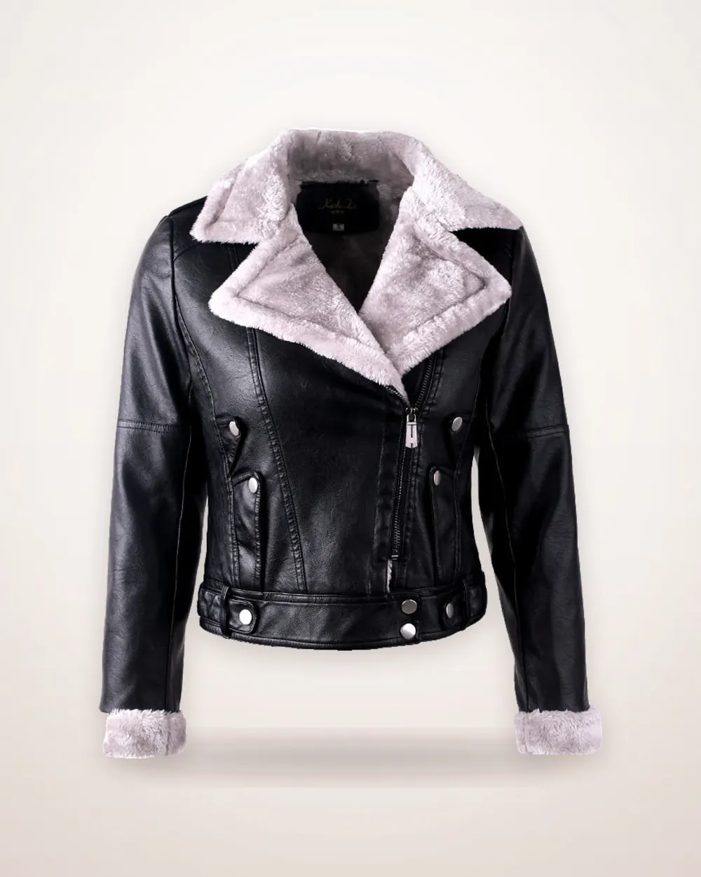 Wide-Lapel Velvet-Lined Faux Leather Jacket