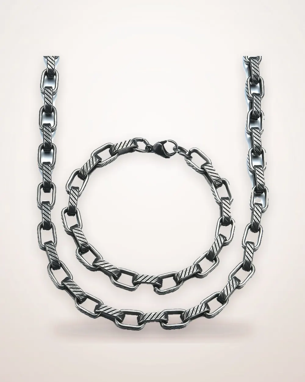 Distressed Stainless Steel Necklace and Bracelet
