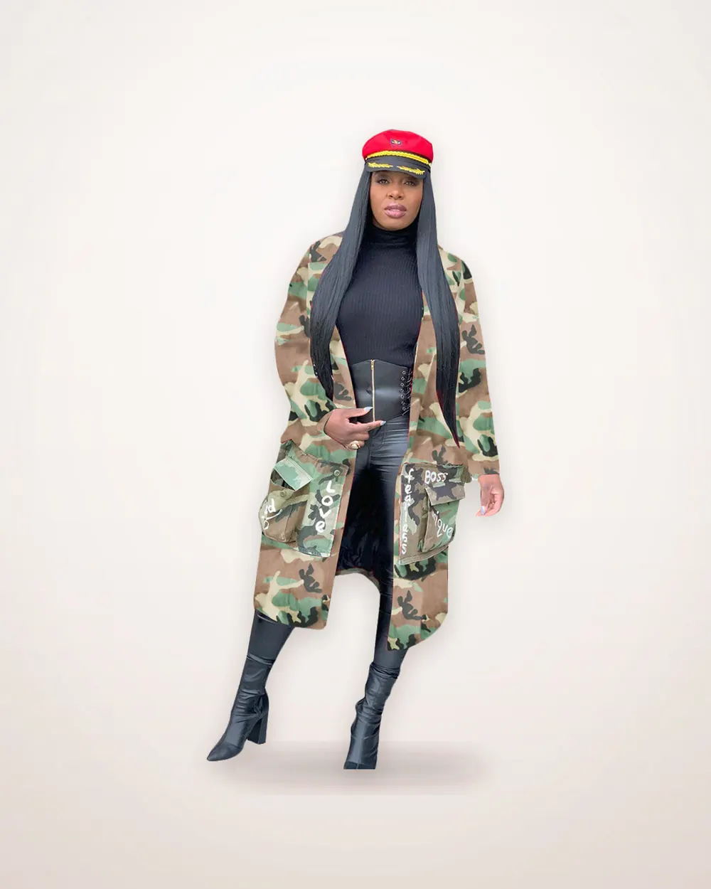 Long Camouflage Print Coat