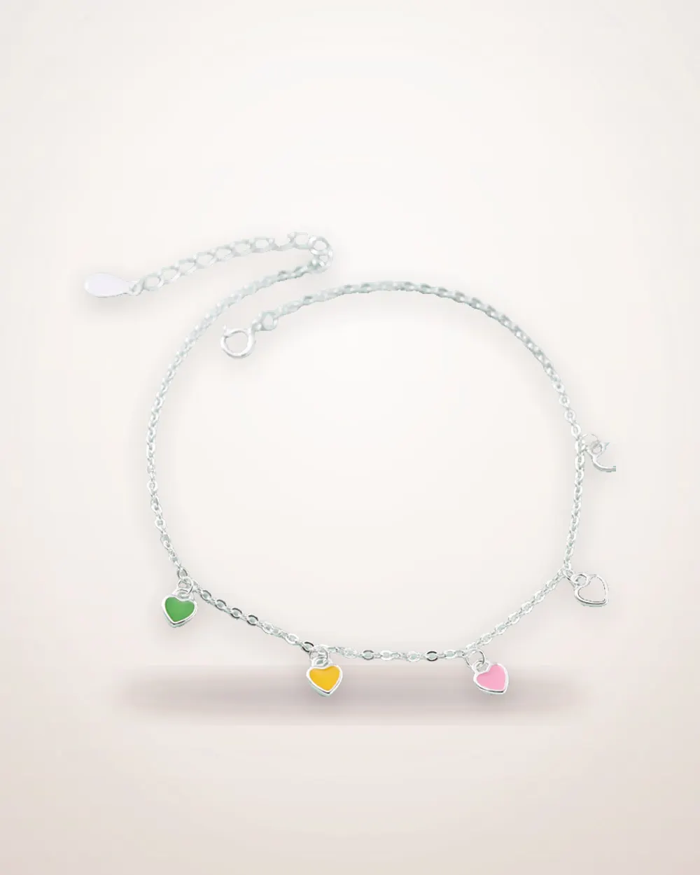 Colorful Heart Sterling Silver Anklet