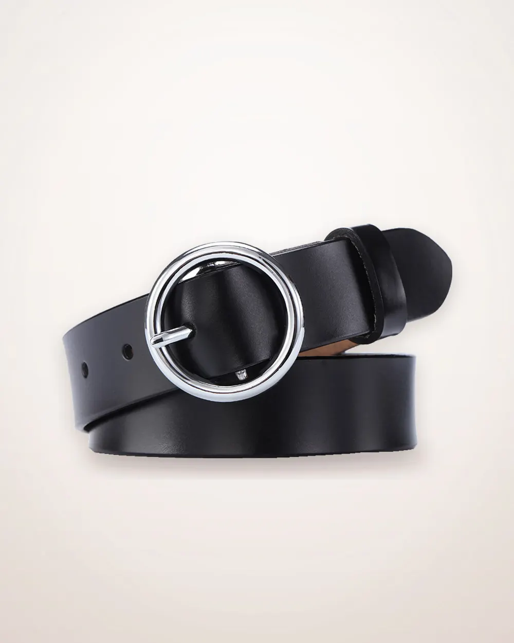 Round Buckle Cowhide Leather Belt