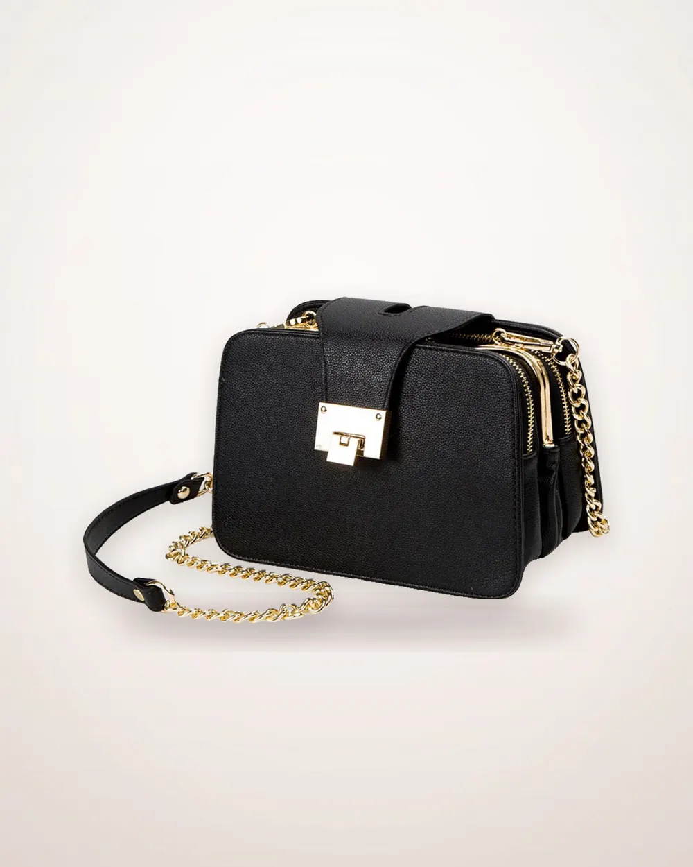 Metal Buckle Black PU Clutch Bag