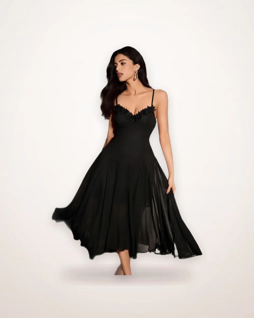 Spaghetti Strap Mesh Nightdress with Flower Waist