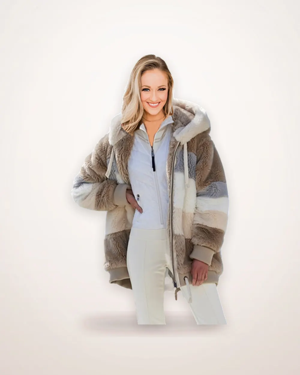 Colour-Block Plush Hooded Jacket