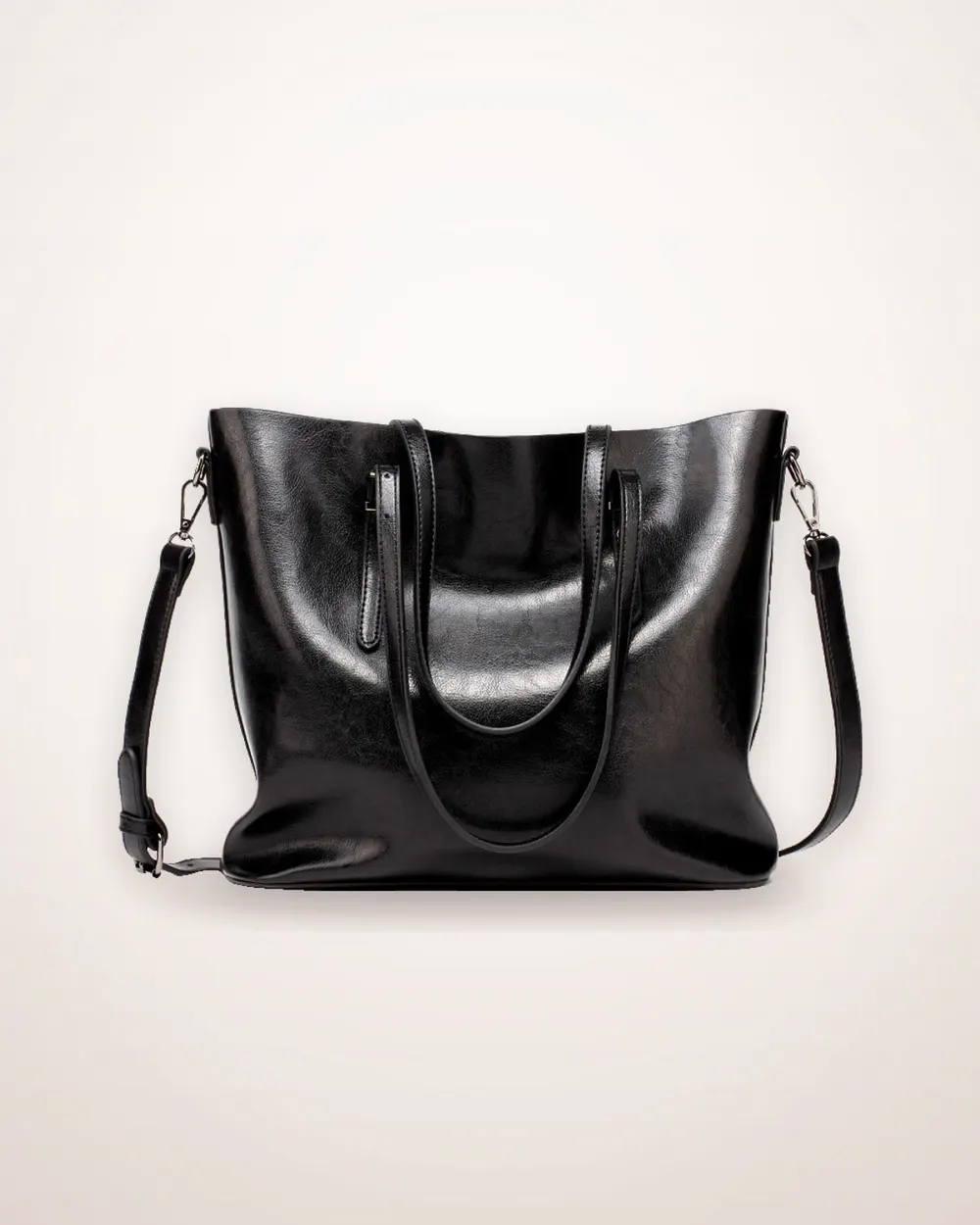 Oil Leather Zip-Top Tote Bag