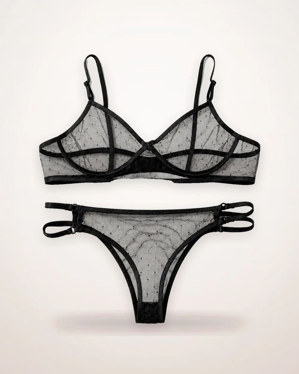 Polka Dot Mesh Bra and Panties Set