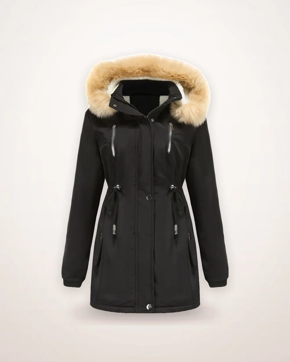 Long Hooded Winter Coat with Faux Fur Collar