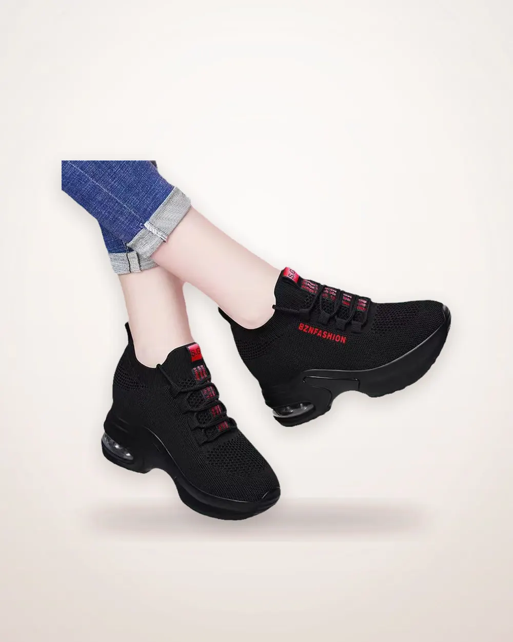 Mesh Wedge Lace-Up Sneakers