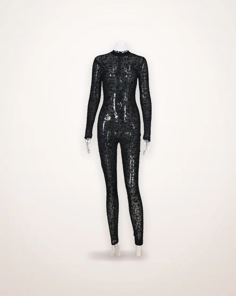 Flocked Leopard Long-Sleeve Jumpsuit