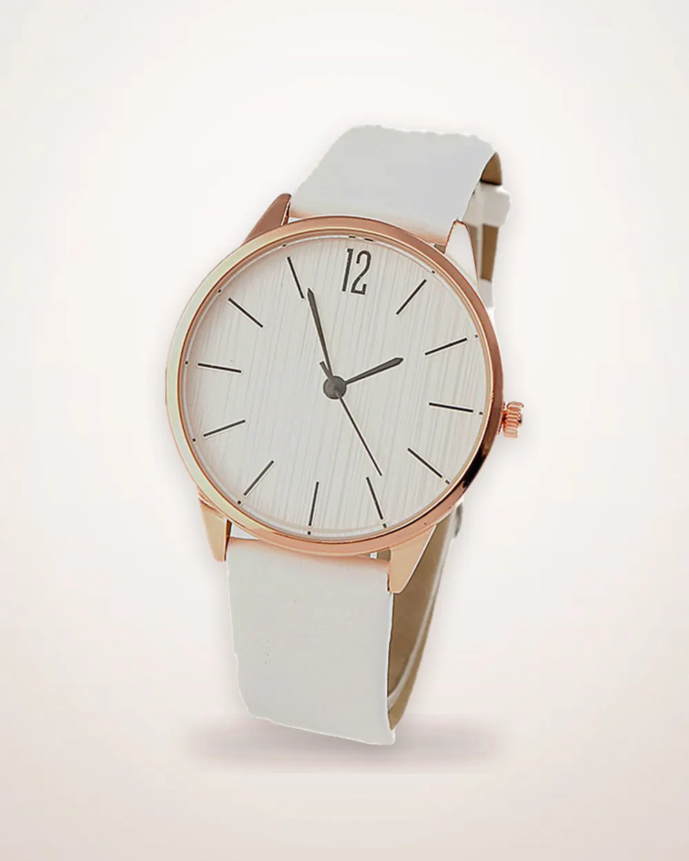 Round Quartz Watch with Faux Leather Strap