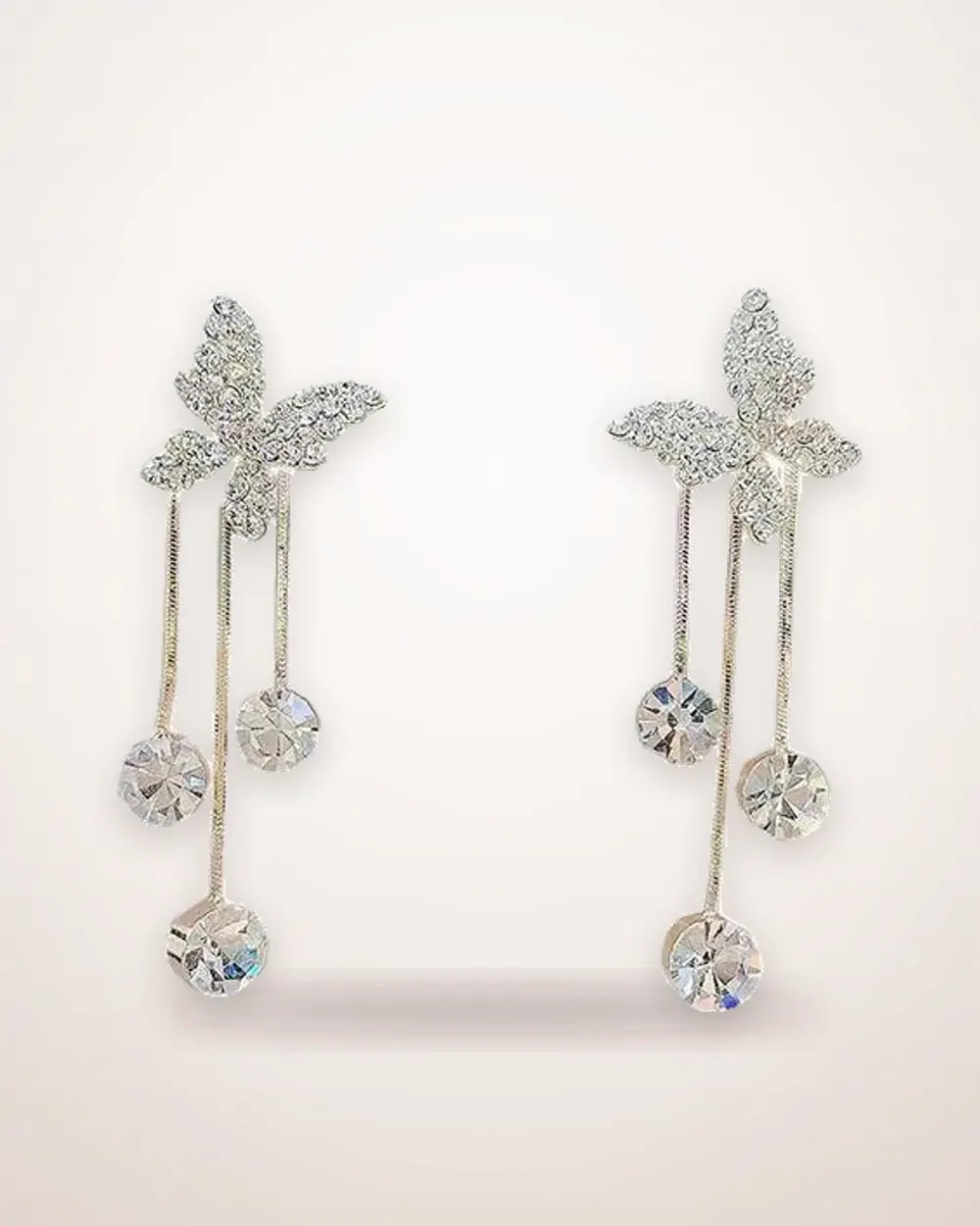 Butterfly Rhinestone Drop Earrings with Pearl Tassel