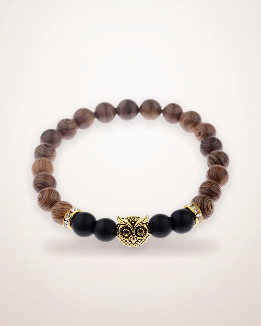 Owl Frosted Stone Wood Grain Bracelet