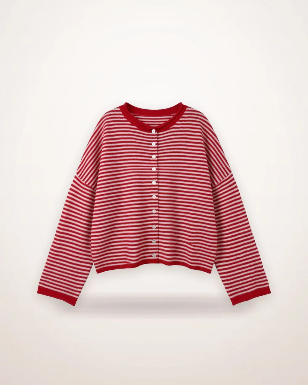 Loose Round Neck Button-Front Cardigan