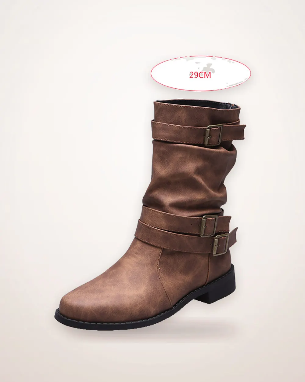 Buckle Strap Low-Heel Combat Boots
