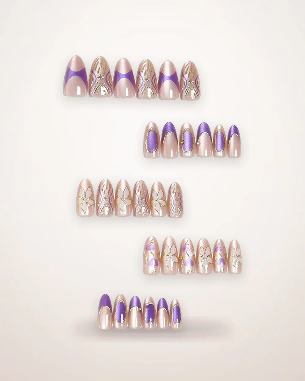 Purple 3D Flower Almond Press-On Nails
