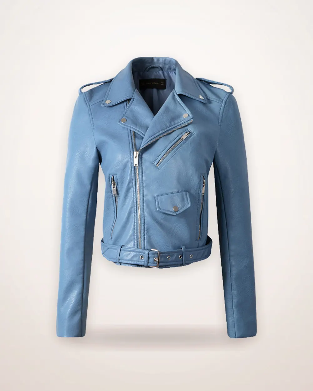 Slim Belted Faux Leather Moto Jacket