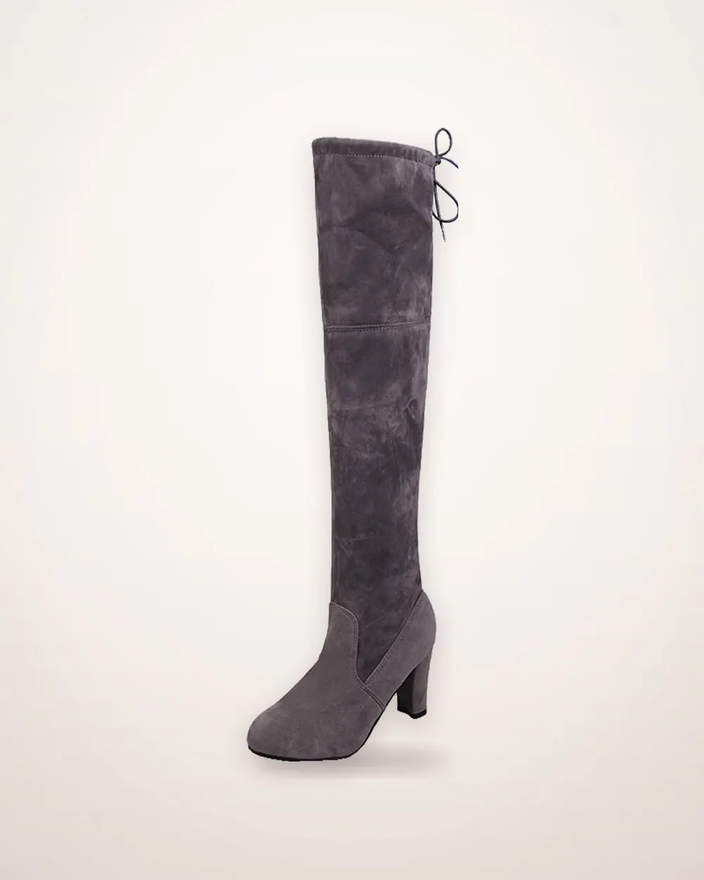 Tall Suede Boots with Thick Heel and Rear Tie