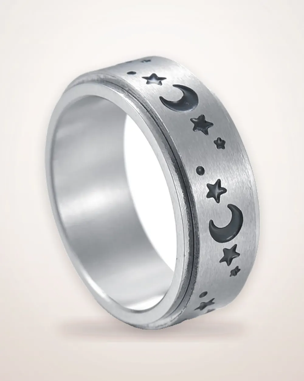 Star and Moon Titanium Steel Ring