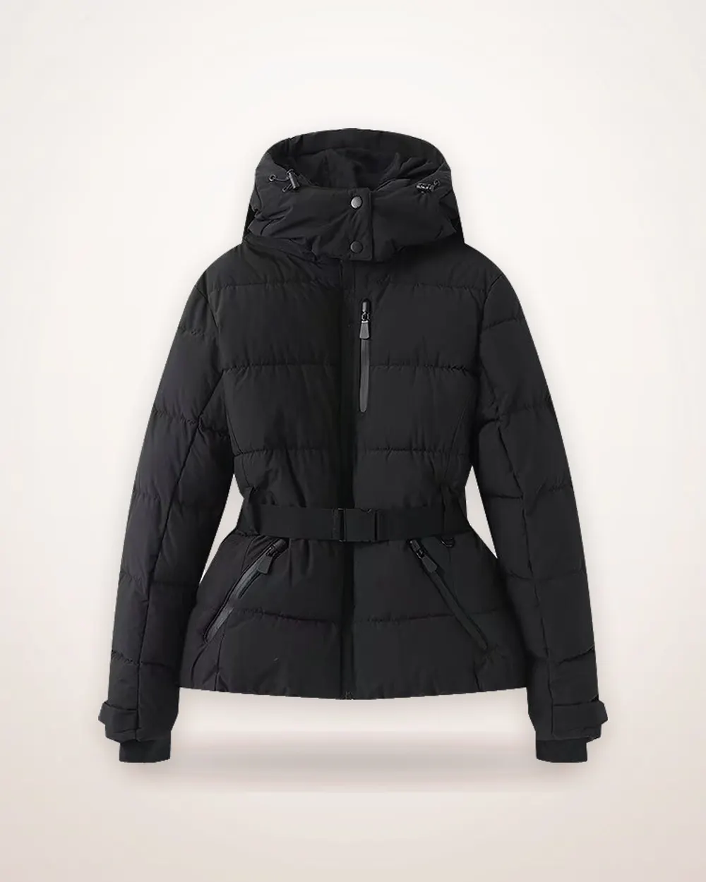 Belted White Duck Down Puffer Jacket