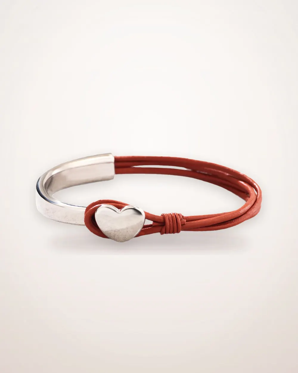 Silver Leather Heart Charm Bracelet