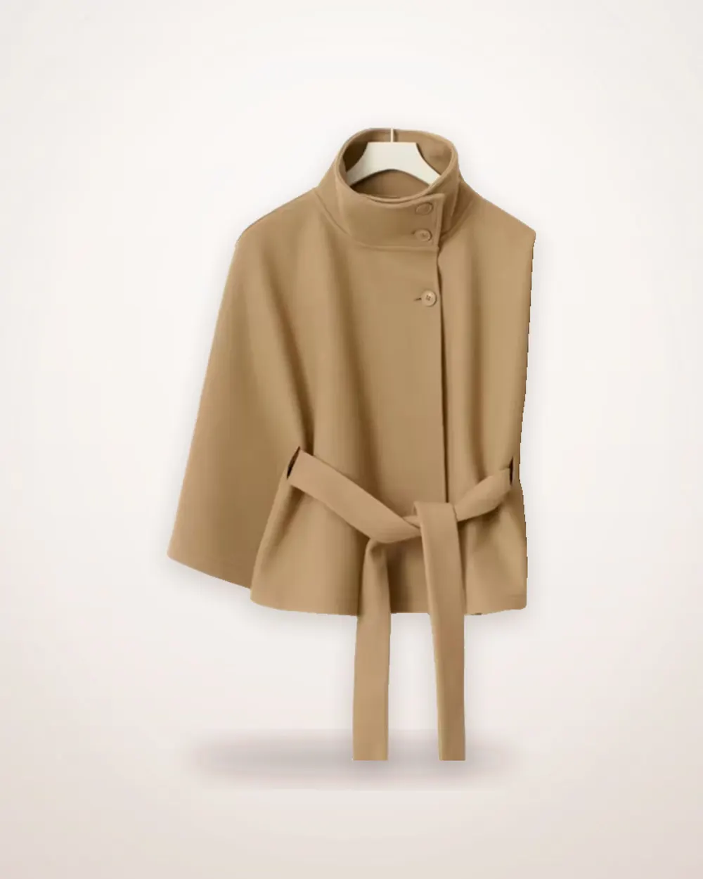 Belted High-Neck Batwing Coat