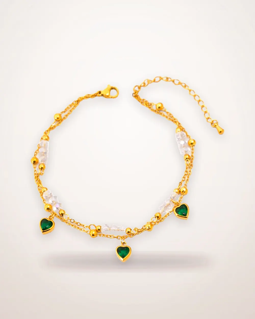 Double-Layer Zircon Heart Anklet